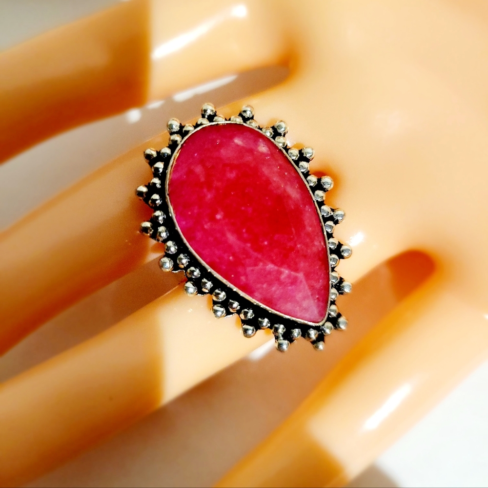Natural Raw Cut Ruby 925 Silver Ring - image 5